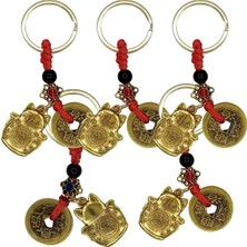 Dünyadan Hediyeler 5 Adet Maneki Neko Metal Anahtarlık Feng Shui Şans ve Bereket Parası