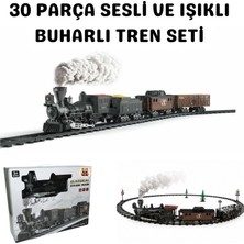 Giffy Işıklı Sesli Buharlı Tren Seti 30 Parça – Gerçek Buhar Efektli, Klasik Lokomotif Oyuncak Tren (135 cm Ray)