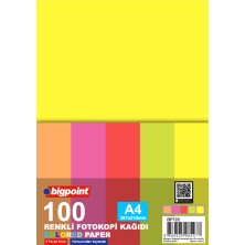 Bigpoint A4 Renkli Fotokopi Kağıdı Fosforlu 5 Renk 100'LÜ Paket