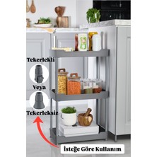 PremiumPort Gri 3 Katlı Tekerlekli Lavabo Altı Düzenleyici, Mutfak ve Banyo Için