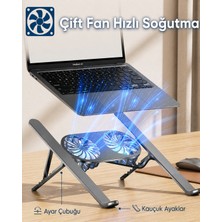 Eser Ticarett Çift Fanlı Ayarlanabilir Laptop Soğutucu Stand - Alüminyum Katlanabilir Notebook Yükseltici
