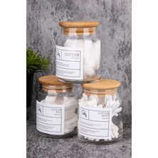 PremiumPort 3'lü Ahşap Kapaklı 300ML Cam Kavanoz Banyo Düzenleyici