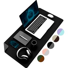 Çift Renk Dikişli Pu Deri Masa Matı 80X40 cm Mousepad, Su Geçirmez Masa Sümeni, Çift Taraflı Kullanım, Dizüstü Bilgisayar/ofis/ev Için, Kaymaz Taban (Siyah ve Koyu Gri)
