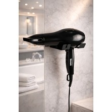 PremiumPort Paslanmaz Metal Siyah Saç Kurutma Makinesi Askısı Banyo Düzenleyici