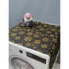 PremiumPort Siyah Desenli Duck Kumaş Çamaşır ve Kurutma Makinesi Örtüsü 120X60CM