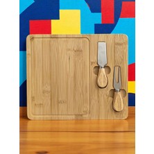 MyBru Doğal Bambu Bıçaklı Peynir Servis Sunum Tabağı Kahvaltı Sunum Tahtası Seti 3 Parça 30X25 cm
