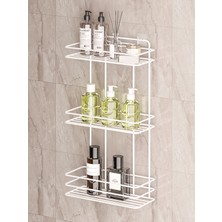 PremiumPort Paslanmaz Çelik Banyo Düzenleyici, Şampuanlık ve Duş Rafı, Beyaz