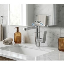 Ralken Banyo Lavabo Bataryası Başlıktan Tam Tur 360 Derece Dönenebilen Musluk - Lüx Gövde Silva Serisi