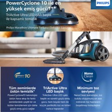 Philips Marathon Ultimate Toz Torbasız Elektrikli Süpürge, 899 W, Powercyclone 10, Triactive Ultra LED Başlık, Power Max Sensör, XB9185/07