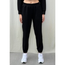 Olleo Kadın Siyah Lastik Paça Modal Kumaş Yumuşak Tuşe Eşofman Altı