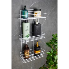 PremiumPort Paslanmaz Metal Kaplamalı Banyo Köşeliği, Duş Rafı ve Şampuanlık