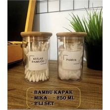 PremiumPort 2’li Bambu Kapaklı 250 ml Cam Kulak Pamuğu ve Pamuk Banyo Seti