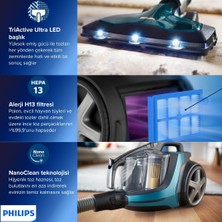 Philips Marathon Ultimate Toz Torbasız Elektrikli Süpürge, 899 W, Powercyclone 10, Triactive Ultra LED Başlık, Power Max Sensör, XB9185/07