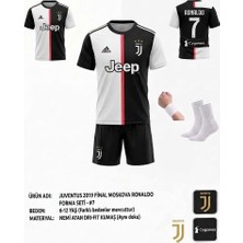 Yenteks Juventus Cristiano Ronaldo Siyah Beyaz Futbol Çocuk Forması 2019 Sezon 4'lü Set Forma + Short+Çorap+Bileklik
