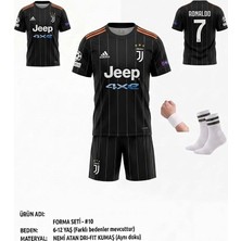 Yenteks Juventus Cristiano Ronaldo Siyah Deplasman Futbol Çocuk Forması 2019 Sezon 4'lü Set Forma + Short+Çorap+Bileklik
