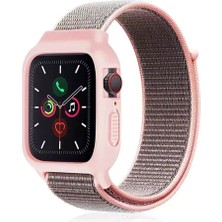 Motto Ticaret Newface Apple Watch 38MM Hasırlı Cırtcırtlı Kasalı Kordon - Pembe