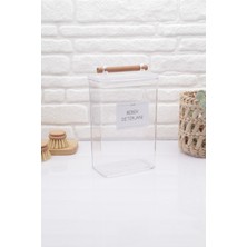 PremiumPort Şeffaf Ahşap Kulplu Vakumlu 2000 ml Bebek Deterjanı Kavanozu