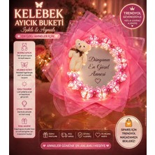 Vibecomtr Anneler Günü Anneye Hediye Kelebek Buketi Işıklı Aynalı Ayıcıklı Premium Konsept Hediye