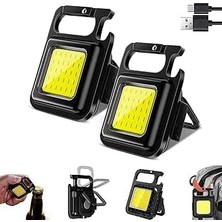 2 Adet Mini Taşınabilir LED Çok Fonksiyonlu Fener, Yüksek Lümen, Cob Anahtarlık, Dış Mekan Için Şarj Edilebilir Acil Durum Işığı, Mini Kamp Feneri (2)