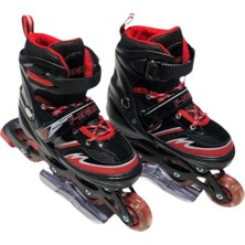 Furkan Toys F-Sports Black Ayarlanabilir Işıklı Paten FR38517/M 34-37 Numara Siyah Kırmızı