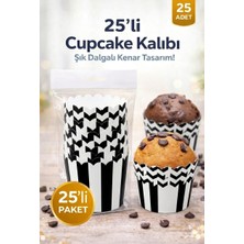 Party Express Cupcake Kalıbı & Kek Kapsülü & Muffin Kek Kalıbı & 25 Adet - Siyah Beyaz Kek Kalıbı