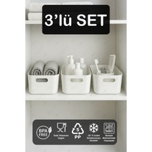 PremiumPort 3'lü Beyaz Çok Amaçlı Banyo Organizer Seti