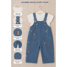 Baby Buu Baç- Kız Çocuk Çiçek Desenli Kot Salopet Takım / T-Shirt-Salopet 2li Takım 6-9/9-12/12-18/18-24 Ay