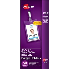 Avery Klipsli Ağır Hizmet Tipi Rozet Tutucuları, 8,9 cm x 5,7 Cm, Portre, 50 Klips Stili Isim Rozet