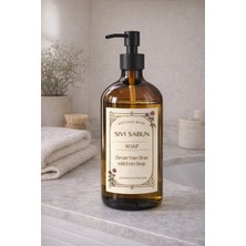 PremiumPort 1000 ml Amber Cam Şişe, Siyah Temizlik ve Sabun Şişesi, 6 Etiketli