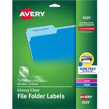 Avery Şeffaf Kendinden Yapışkanlı Dosya Etiketleri, 3-7/16 x 2/3, 5 Paket (5029)