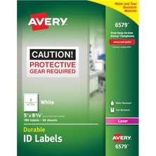 Avery Lazer Yazıcılar Için Dayanıklı Beyaz Kapak Kimlik Etiketleri, 5" x 8", 100'LÜ Paket (6579)