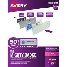 Avery'nin Mighty Rozeti, 1" x 3" Gümüş Isim Etiketi, 50 Kimlik Rozeti, Lazer Yazıcılar Için 120 Ek P
