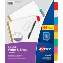 Avery 23076 Big Tab Kırma ve Silme Ayırıcı, 5 Renkli Sekme, 1 Set 8 Binici 48 Paket