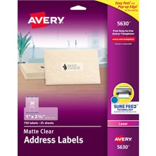 Avery Mat Şeffaf Adres Etiketleri, Sure Feed Teknolojisi, Lazer, 1" x 2-5/8", 750 Etiket, 5 Paket (5