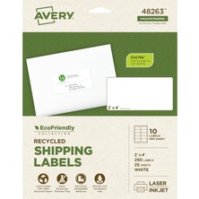 Avery Lazer ve Mürekkep Püskürtmeli Yazıcılar Için Çevre Dostu Posta Etiketleri, 5 x 10 Inç, Beyaz,