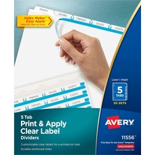 Avery Index Maker Clear Label Punched Paylaştırıcı, 5-Tab, Letter, Beyaz, 50 Sets