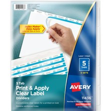 Avery 5 Sekmeli Klasör Bölücüleri, Kolay Baskı ve Uygulama, Şeffaf Etiket Şeritleri, Dizin Yapıcı, B