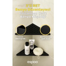 PremiumPort Paslanmaz Çelik Üçgen Banyo Köşeliği ve Sabunluk Seti (2'li)