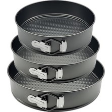 Çelik 3 Parça 18-20-22 cm Yuvarlak Kelepçeli Kek Kalıbı Seti CIN999SY