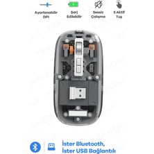 Urfakent Bluetooth USB Çift Modlu Sessiz Mouse, Şeffaf Mıknatıslı Kapaklı, Type-C Şarjlı, Dpı Ayarlı, Kablosuz 10M Çekim Mesafeli, Masaüstü Kısayol Tuşlu, Taşınabilir Şarjlı Mouse Siyah