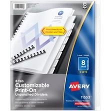 Avery Delinmemiş Baskı Bölücüler, Beyaz, 8 Sekme, 5 Takım (11553)