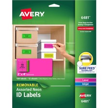 Avery Çok Amaçlı Etiketler, Çıkarılabilir, Karışık Neon, 5 x 10 Cm, 5 Paket (6481)
