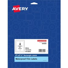 Avery Emin Besleme Teknolojisine Sahip Dayanıklı Su Geçirmez Yağa Dayanıklı Film Etiketleri, 4" x 3-