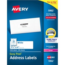 Avery Lazer Yazıcılar Için Kolay Soyulan Adres Etiketleri 1-1/3" x 4", 3.500'LÜ Kutu (5962)