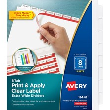 Avery 8-Tab Extra Wide Binder Dividers, Easy Print & Apply Clear Label Strip, Index Maker, Beyaz, 5