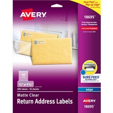 Avery Mat Şeffaf Iade Adresi Etiketleri, Emin Besleme Teknolojisi, Mürekkep Püskürtmeli, 2/3 "x 1-3/