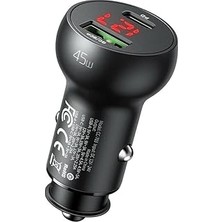 SHC4200 Mcdodo CC-7030 45W 1xtype-C 1xusb Girişli Dijital Göstergeli Araç Çakmak Şarjı- Siyah