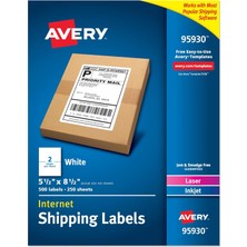 Avery Yarım Sayfa Yazdırılabilir Nakliye Etiketleri, 5.5" x 8.5", Beyaz, 500 Boş Posta Etiketi (9593