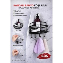 PremiumPort Ayarlanabilir Siyah Yapışkanlı 4 Kancalı Banyo Duş Köşe Rafı