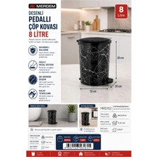 Desenli Pedallı Çöp Kovası 8 Litre Siyah Mermer Görünümlü Banyo Mutfak Çöp Kutusu
